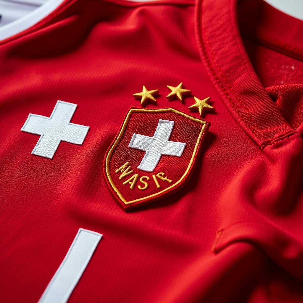 Close-up view of the Swiss jersey highlighting its symbolic details and craftsmanship