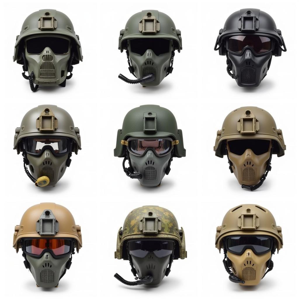 Different types of tactical helmet masks