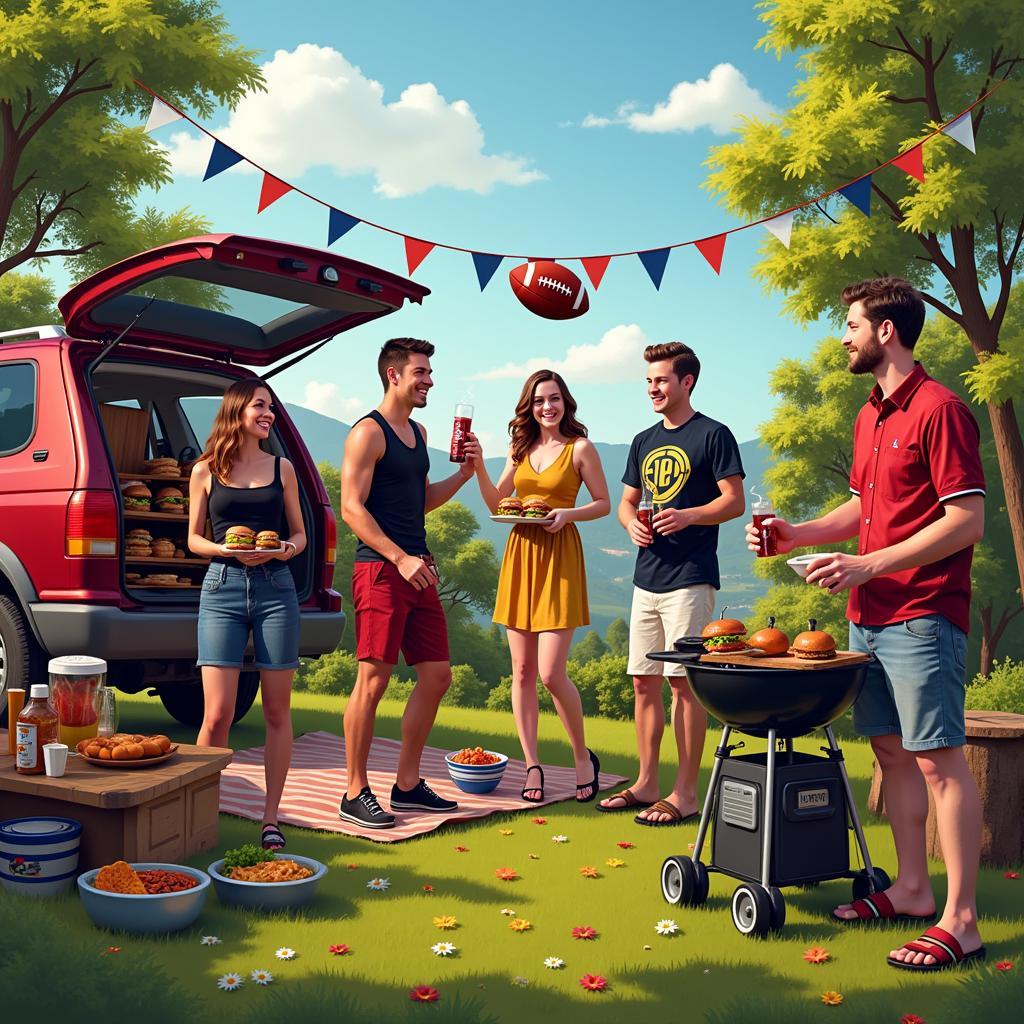 Tailgate Party with Burgers and Football