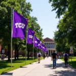 TCU flags waving proudly on campus