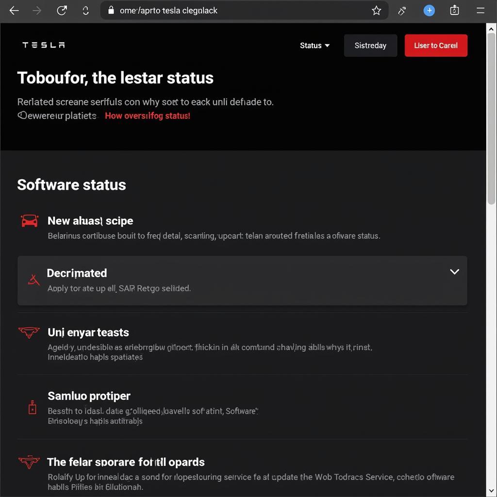 Tesla website displaying server status information