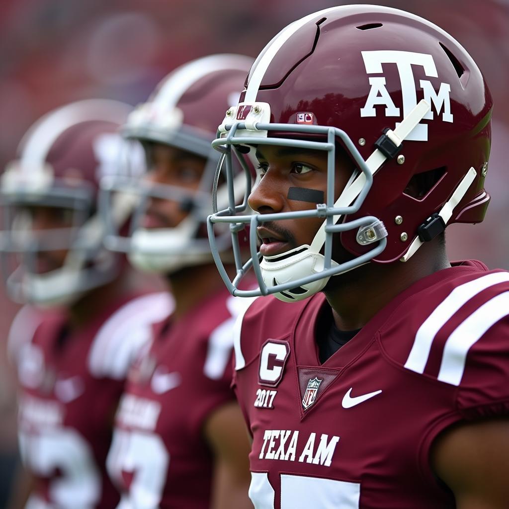 Texas A&M Football Players Wearing Helmets on the Field