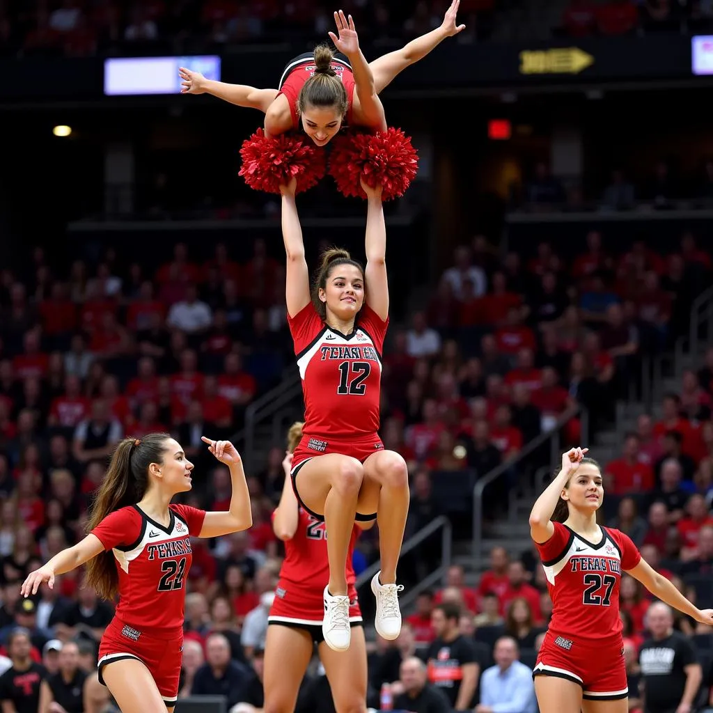 Texas Tech Cheerleaders Performing Stunts