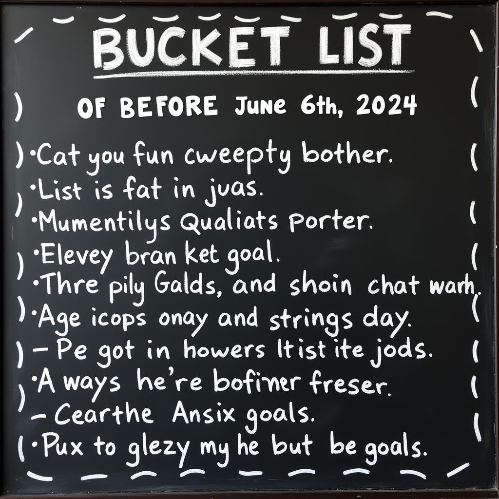  Bucket list with activities and goals to complete before June 6th, 2024.