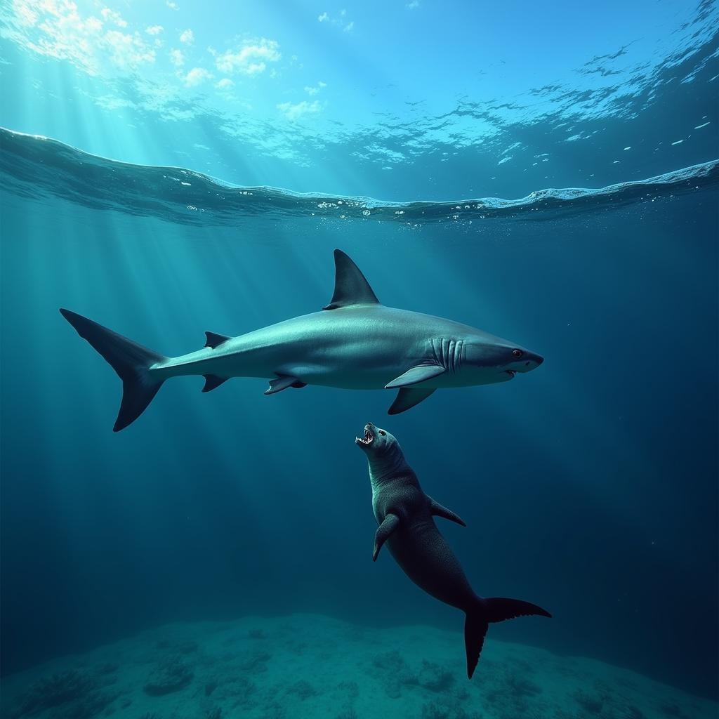 Tiburon Shark Ecosystem - Shark Hunting a Seal