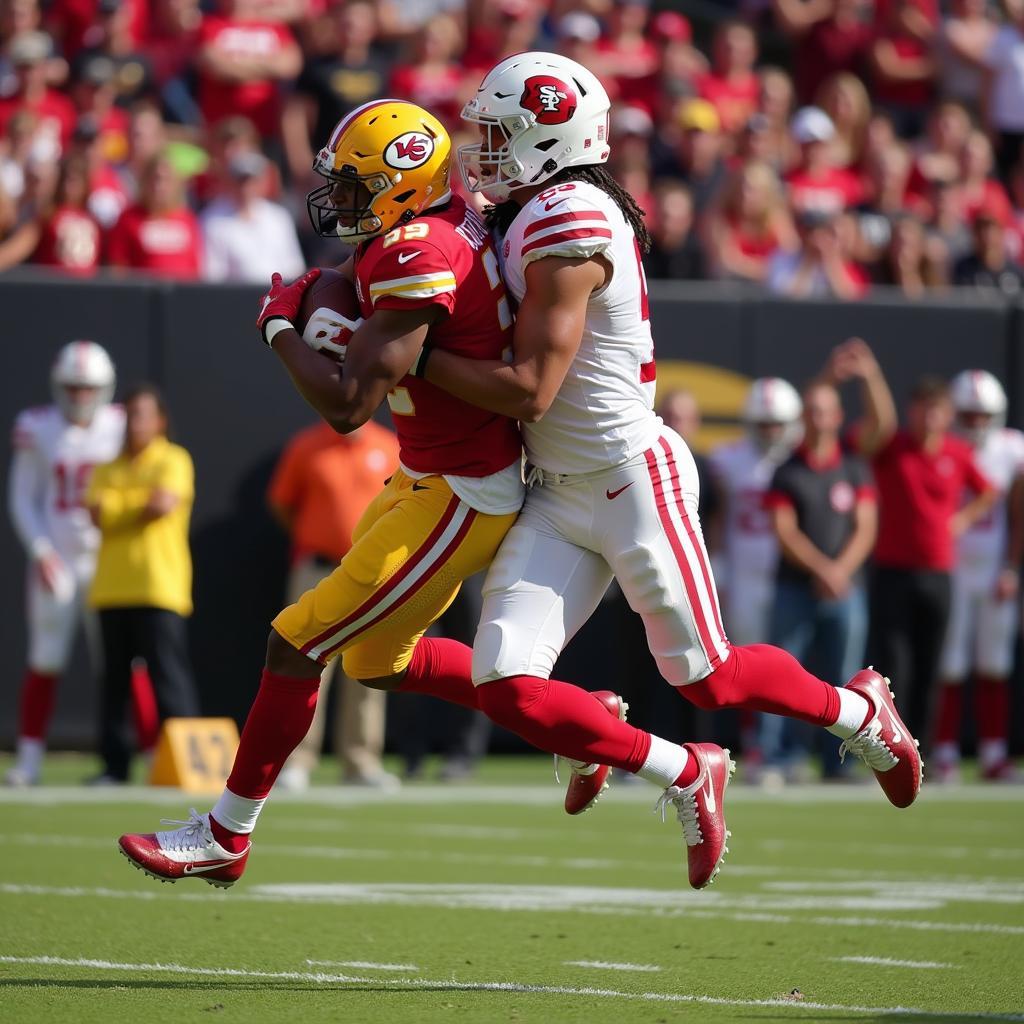 TJ Hockenson secures a touchdown in the red zone.