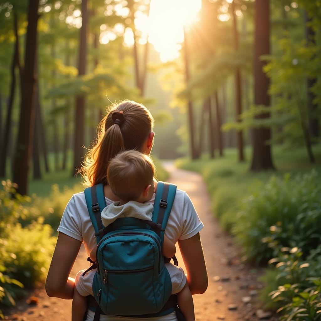 Toddler being carried in a hiking carrier