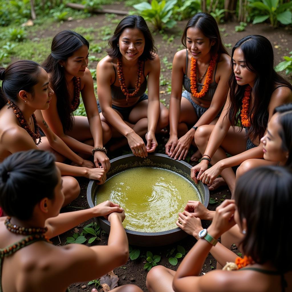 Fijian villagers participating in a kava ceremony