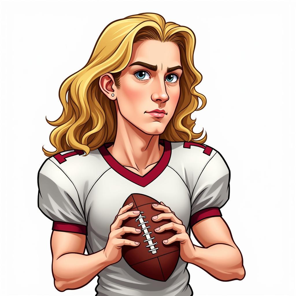 Trevor Lawrence Caricature with Exaggerated Features Holding a Football