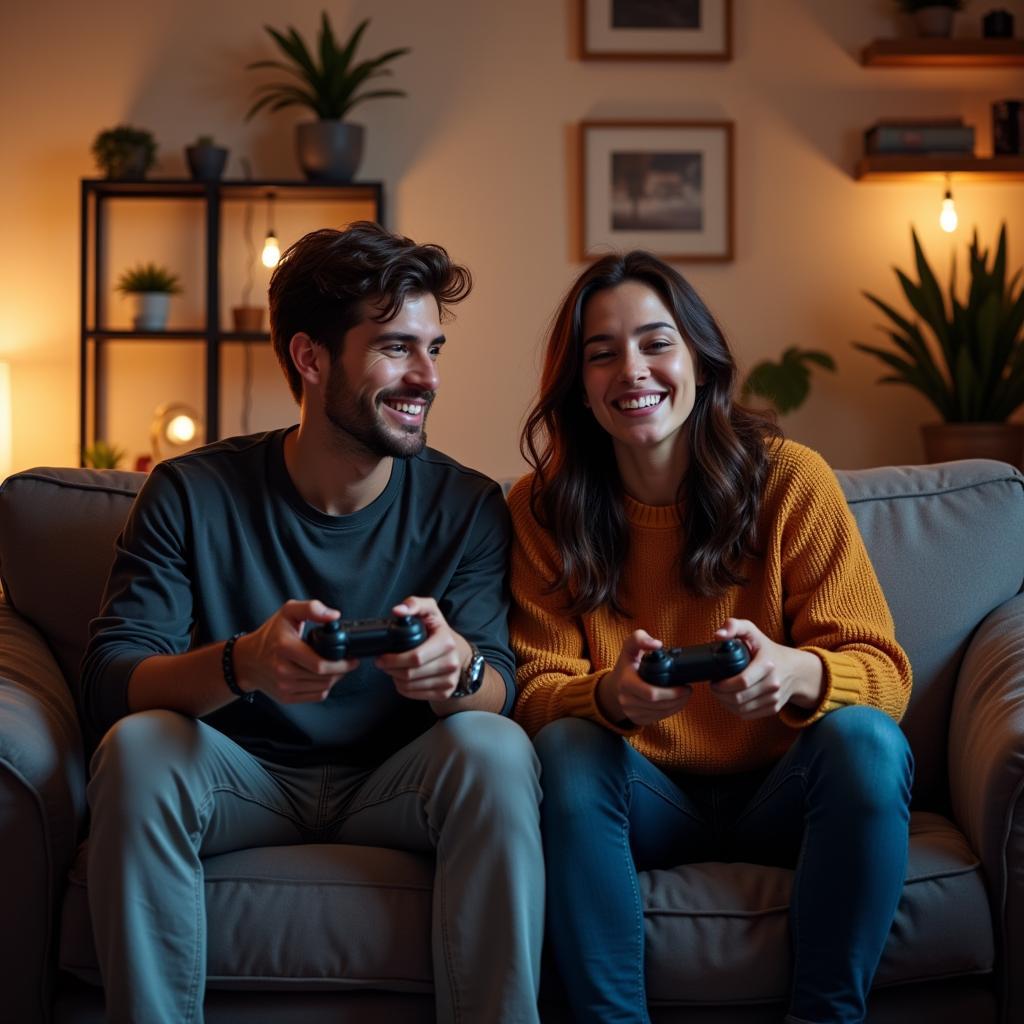 Two friends playing video games