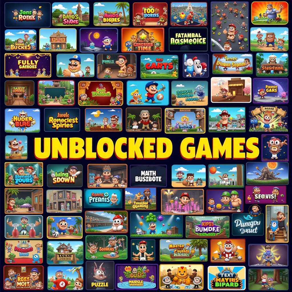 Various categories of unblocked games displayed on a screen