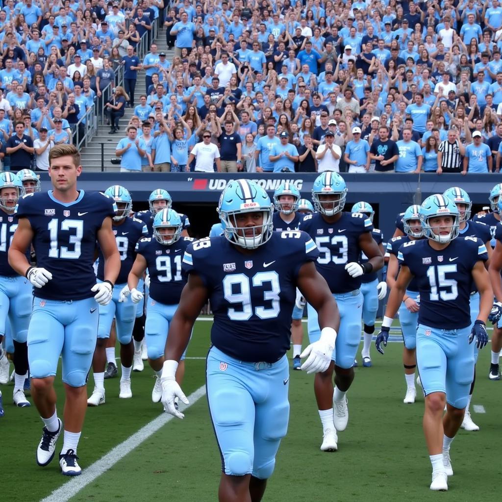 UNC Navy Football Jersey On Field