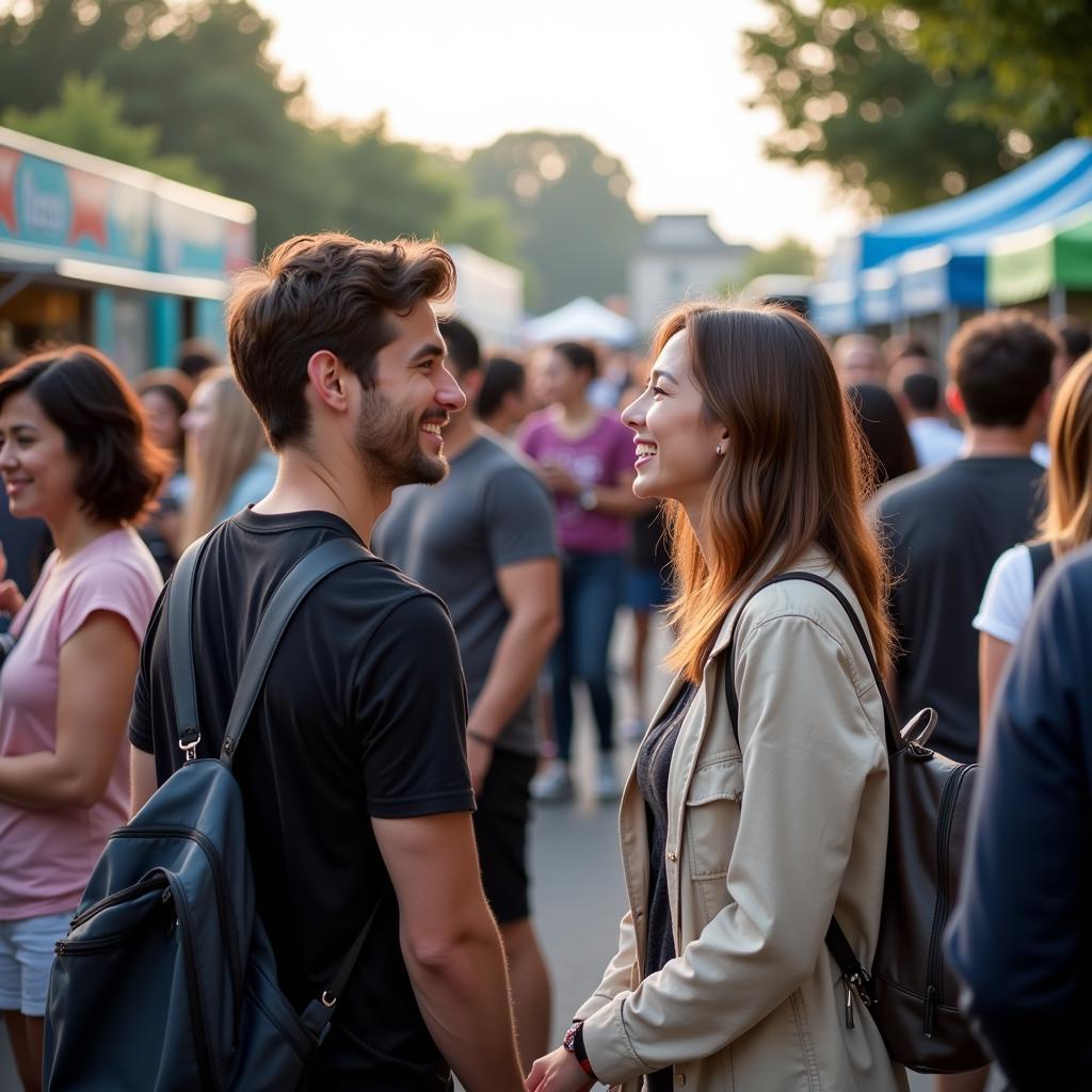 Two people connecting in an unexpected location