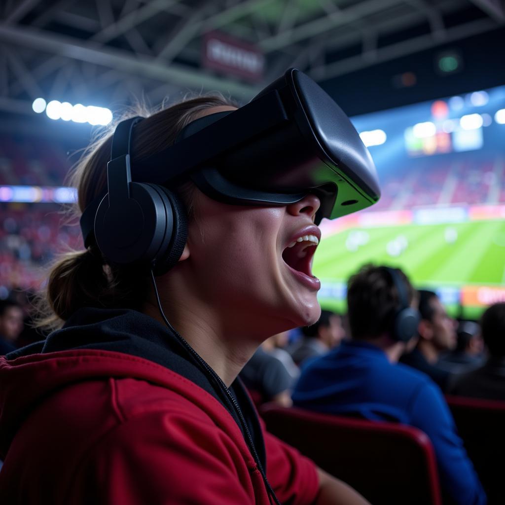 A fan wearing a VR headset immersed in a USA sports experience