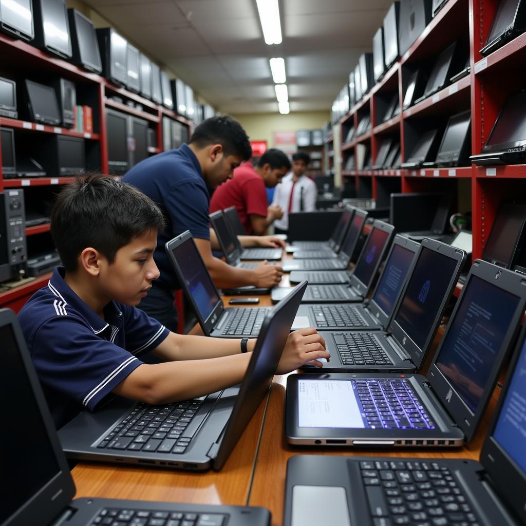 student-browsing-used-laptops-in-dhaka-shop