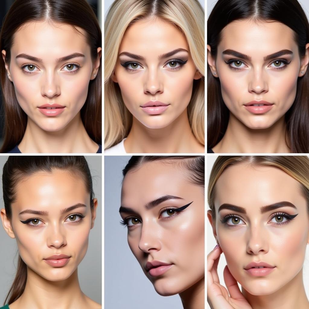 A collage showcasing different face shapes with various 'vampire eyebrow' styles, demonstrating how to adapt the trend.