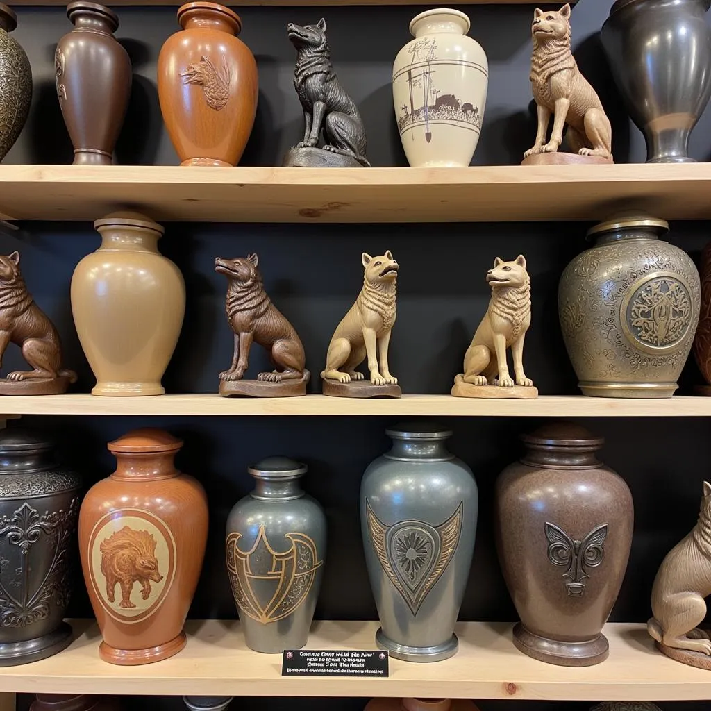 Variety of Wolf Urns on Display