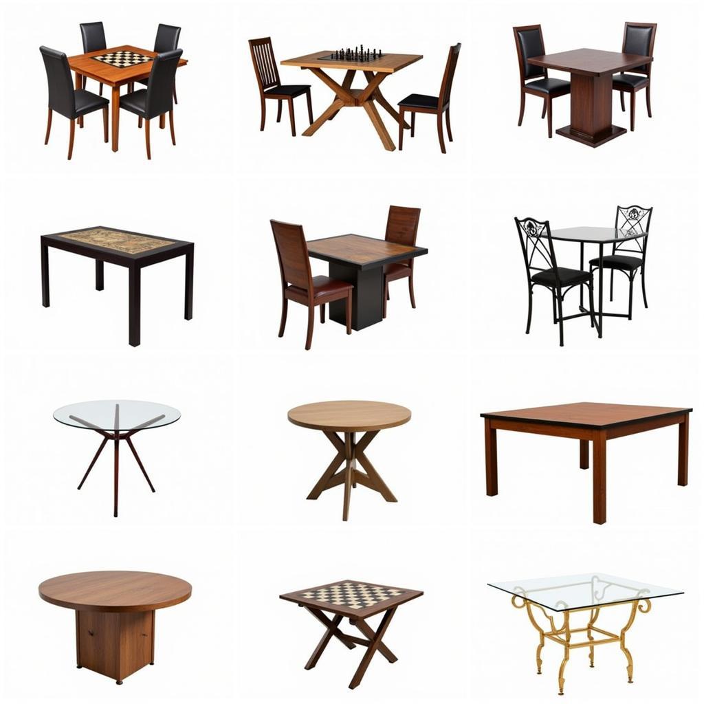 Different materials and sizes of chess tables and chairs