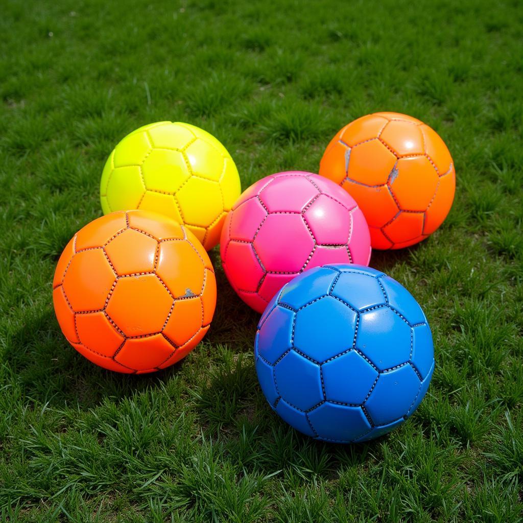 Various Coloured Footballs on Grass