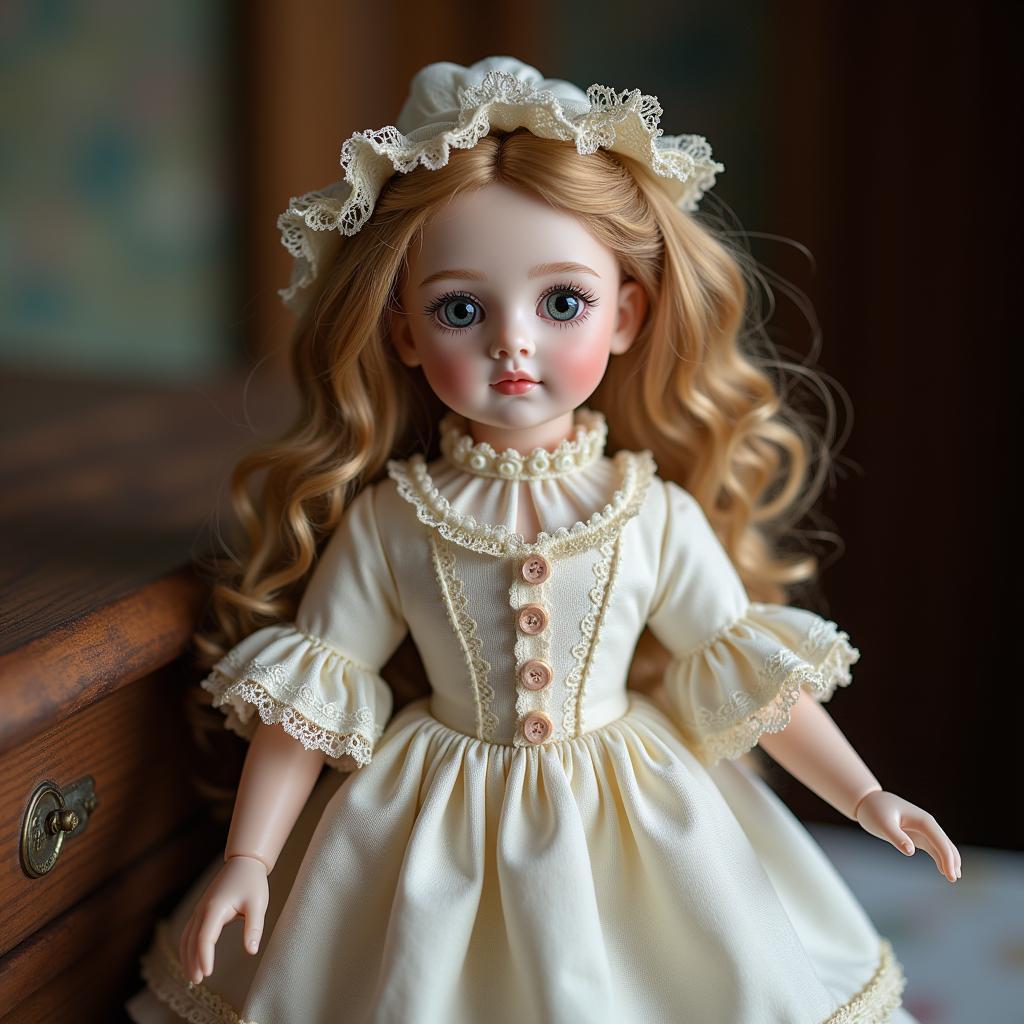 Close-up of a Victorian Dollhouse Doll's Intricate Dress