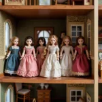 Antique Victorian Dollhouse Dolls on Display