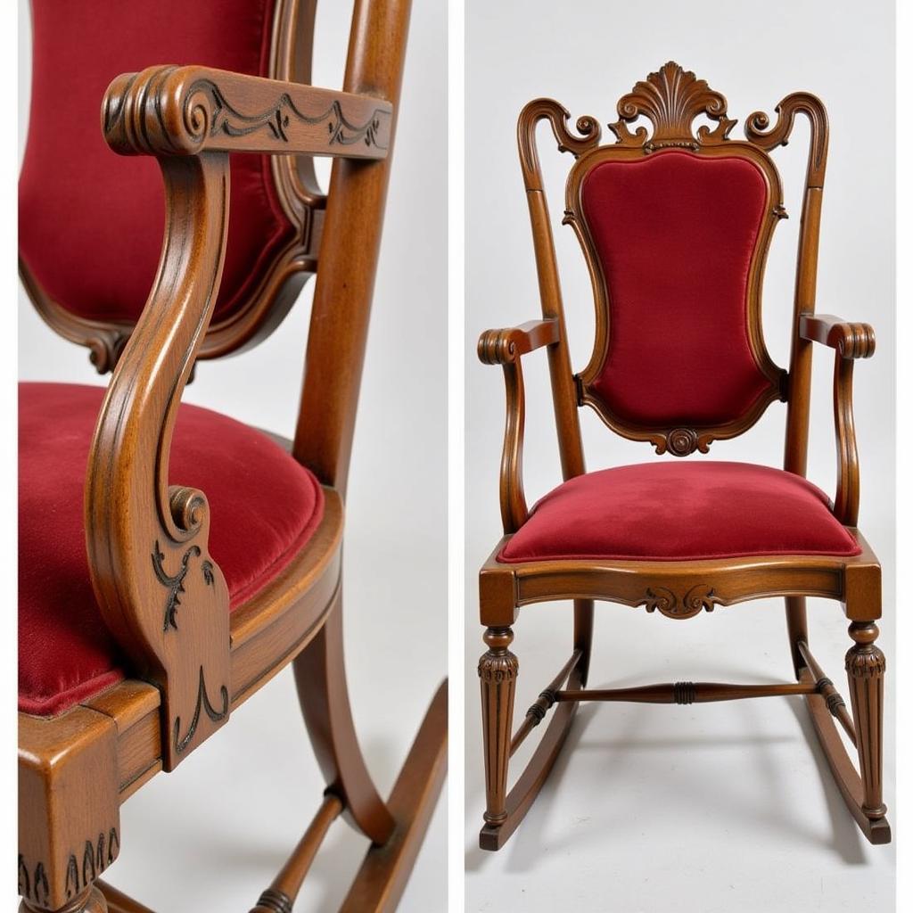 Detailed View of Victorian Rocking Chair Construction and Upholstery