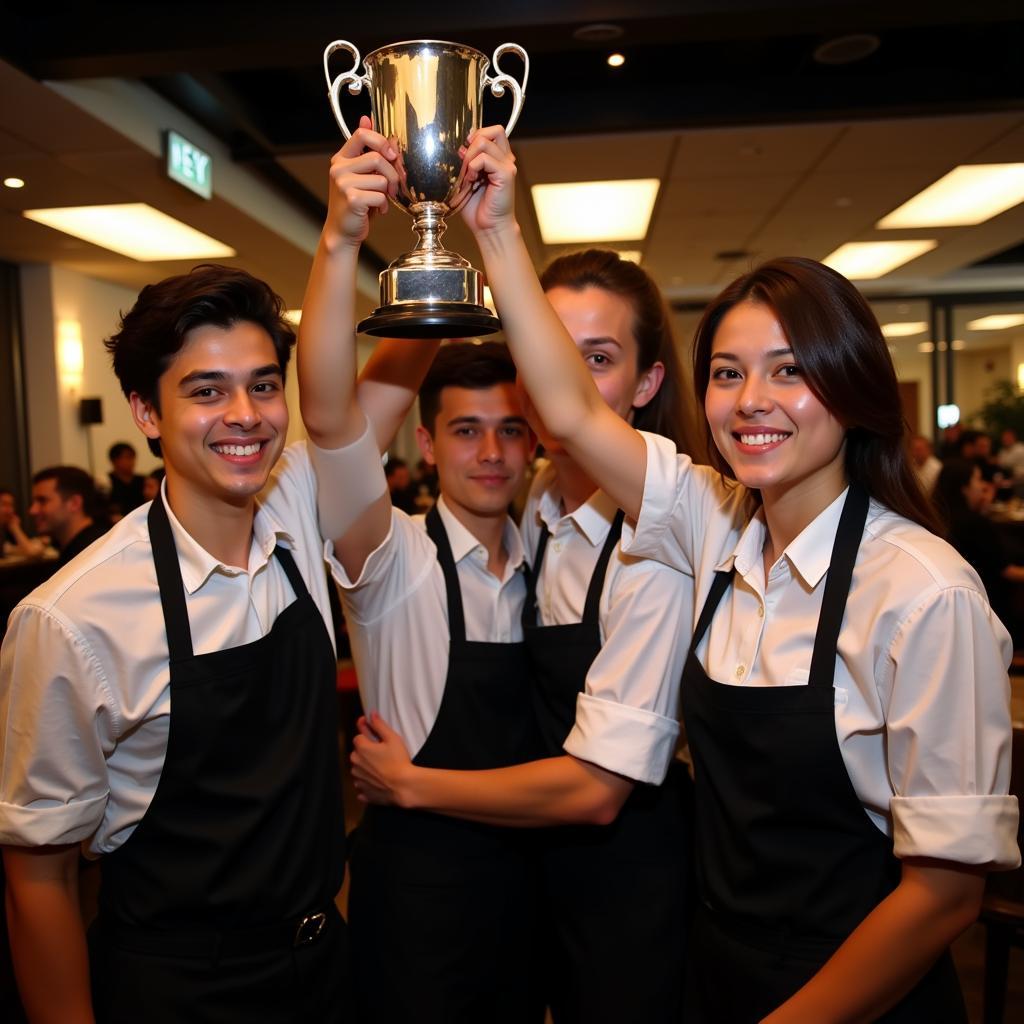 Victorious Waitstaff Team Celebrating