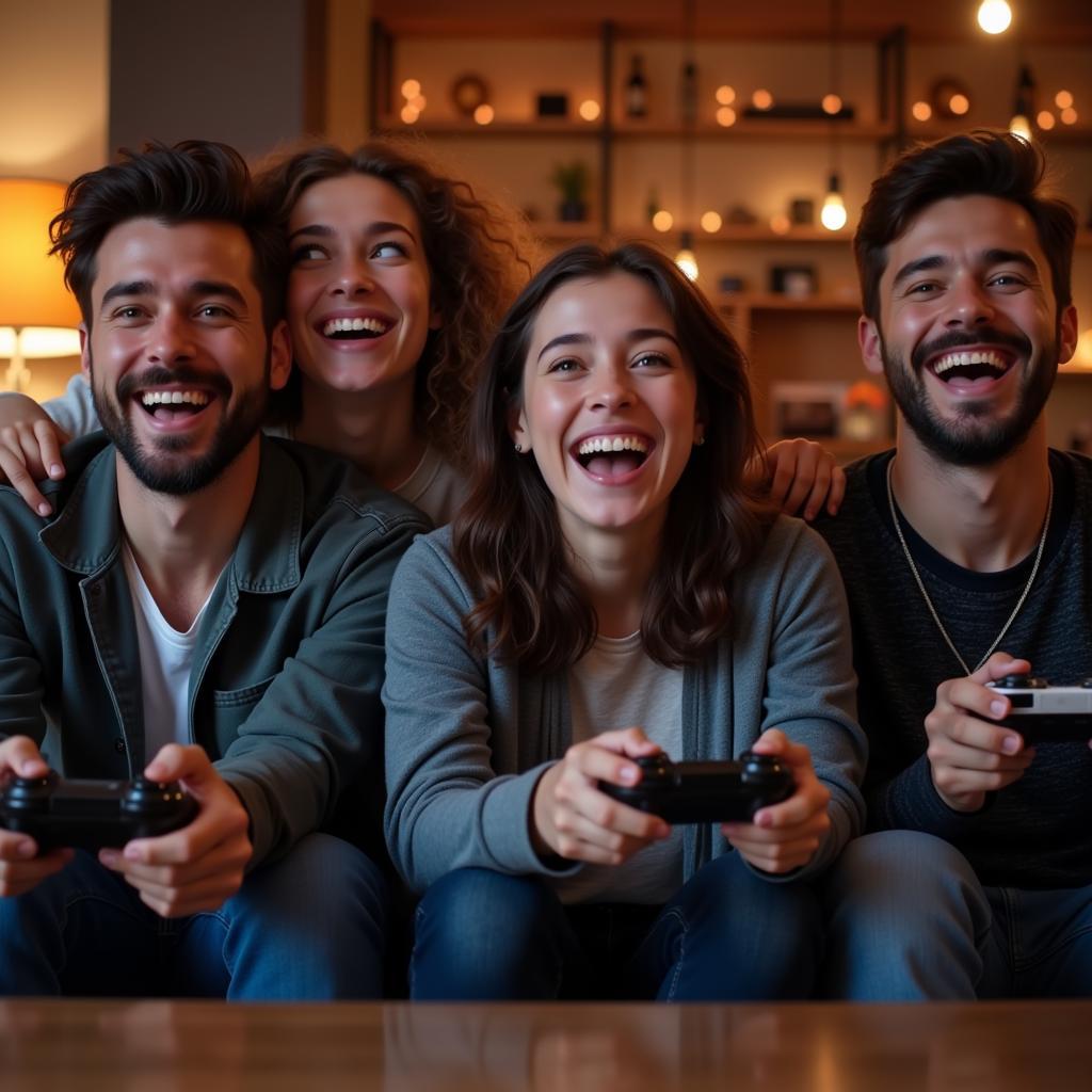 Friends enjoying a video game session