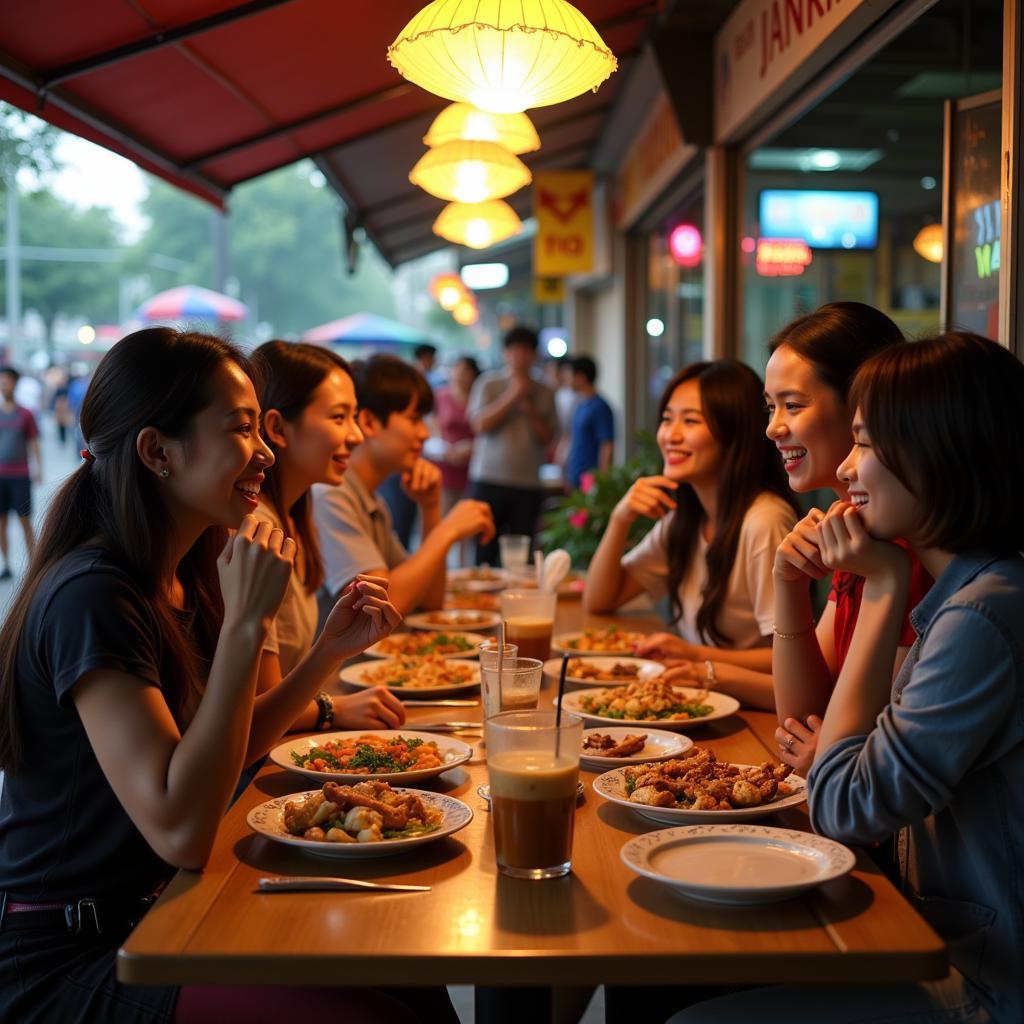 Vietnamese Street Food Stall with Young People