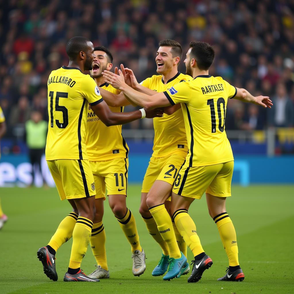 Villarreal CF players celebrating a goal