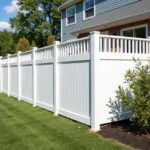 Modern white vinyl slat fence ensuring backyard privacy