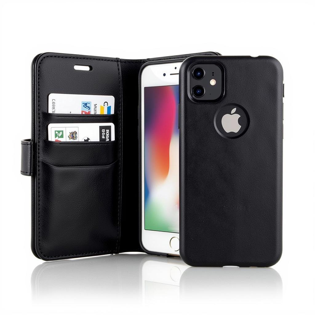 black leather wallet style iphone soccer case