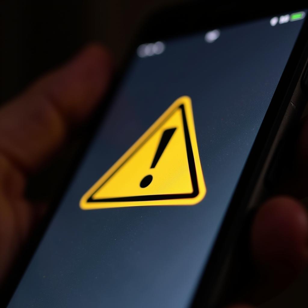 Warning sign on a phone screen