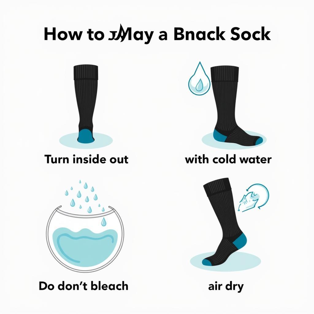  Icons illustrating washing instructions for black baseball socks. 