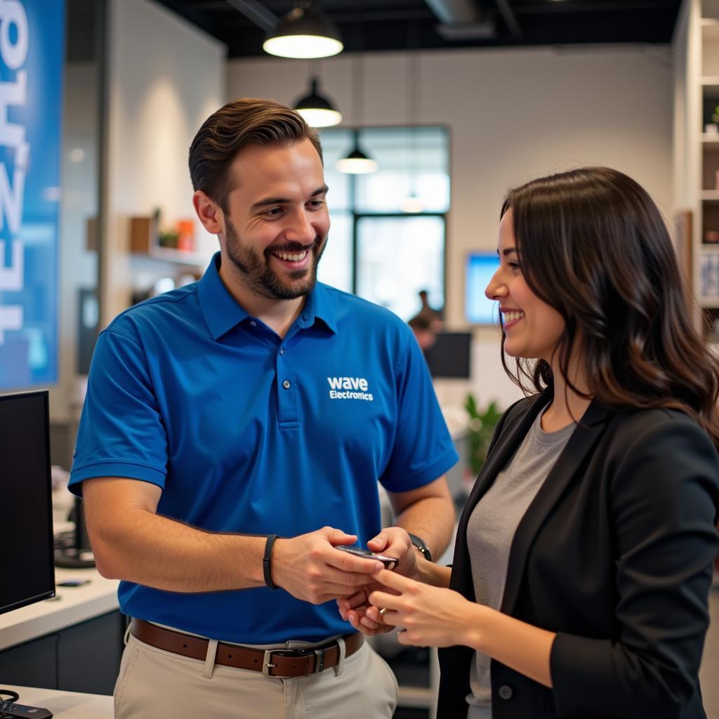 Friendly Staff Assisting Customer at Wave Electronics San Antonio