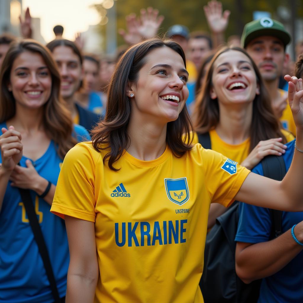 Fans wearing the adidas Ukraine jersey in a show of solidarity