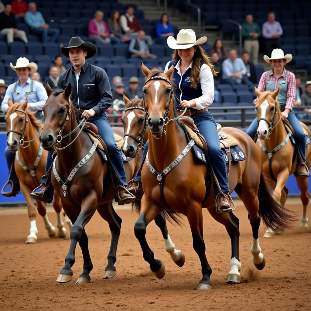 Horses and riders competing in a western pleasure class