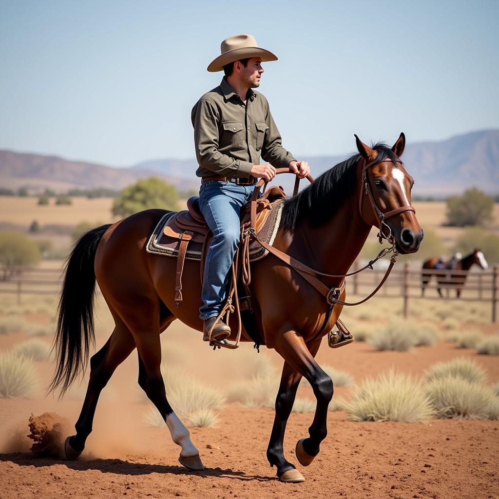 Western rider on horseback in full gear