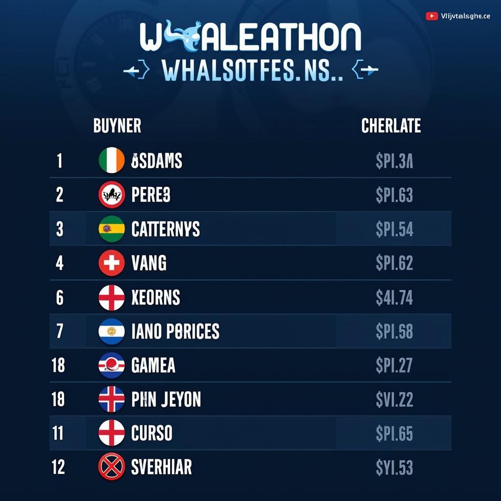 Whaleathon leaderboard showcasing top players