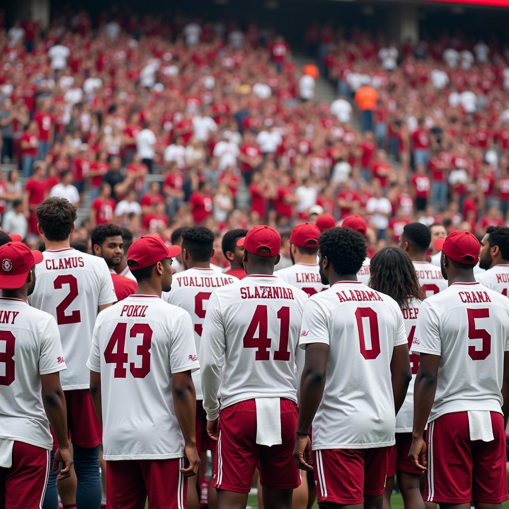 Fans Wearing White Alabama Football Jerseys