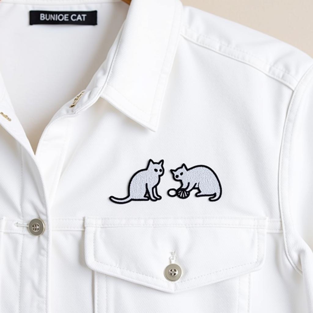 White Jacket with Cat Embroidery