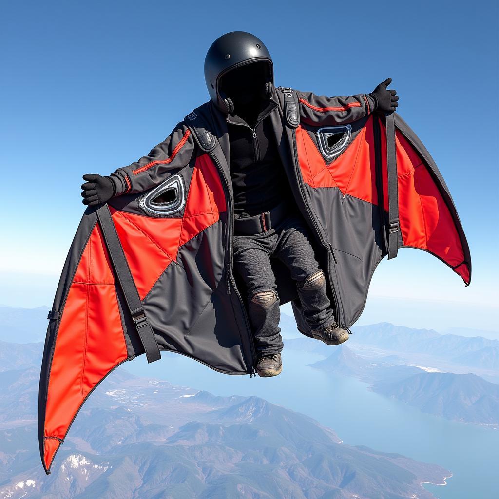 Close-up of a wingsuit's wing structure