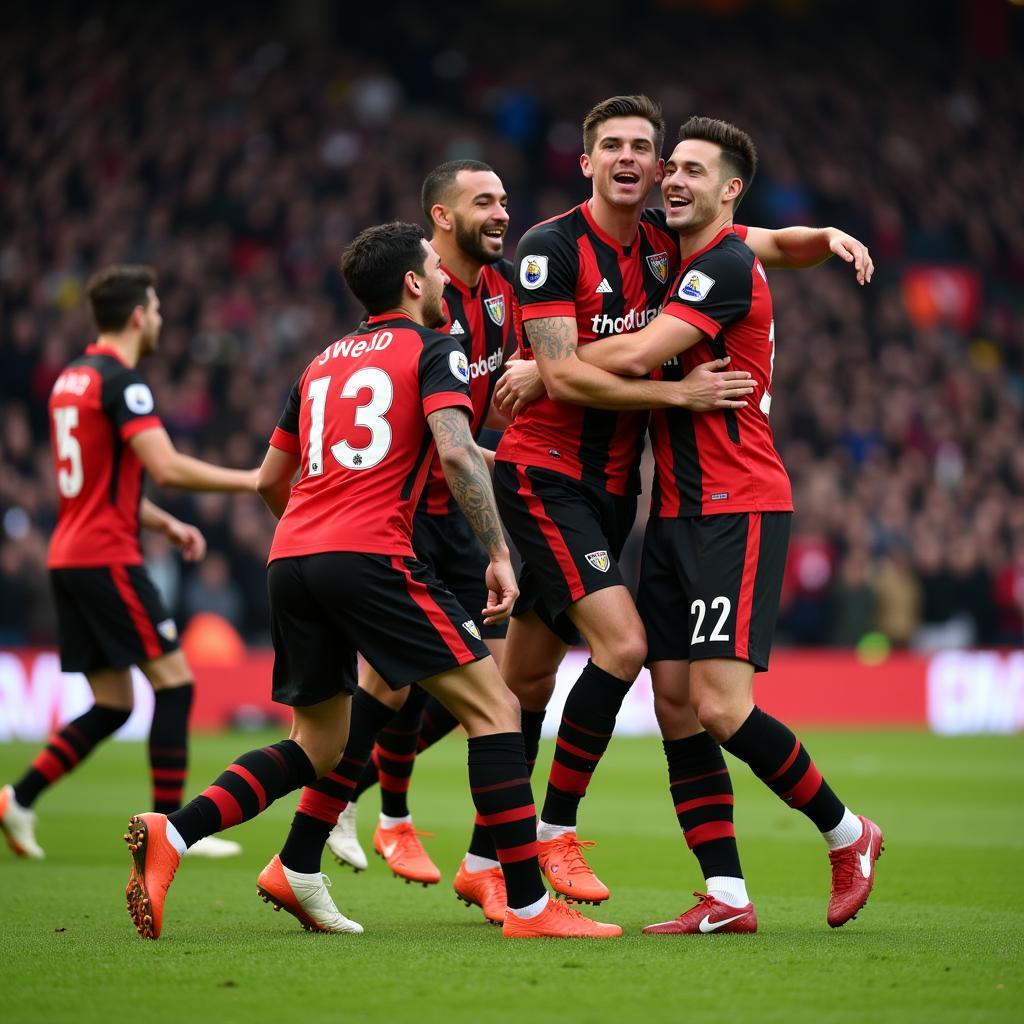 Brentford players celebrating a goal