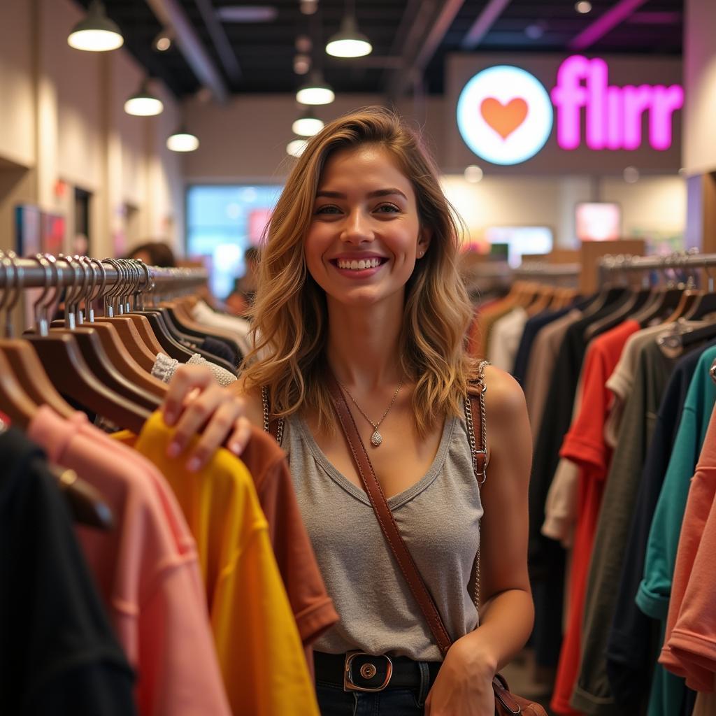 Woman Browsing a Clothing Rack in a Flirt Store