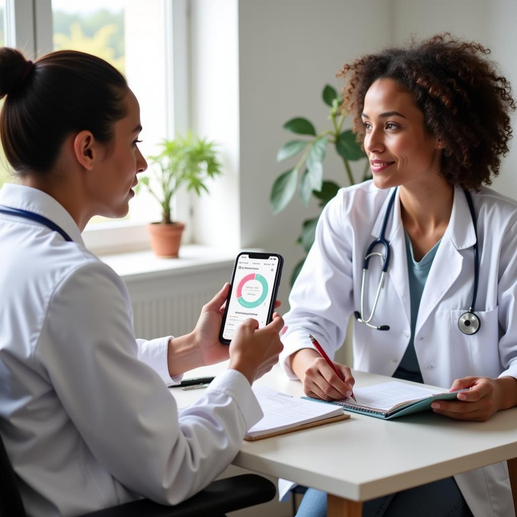 Woman discussing her period tracking data with a doctor