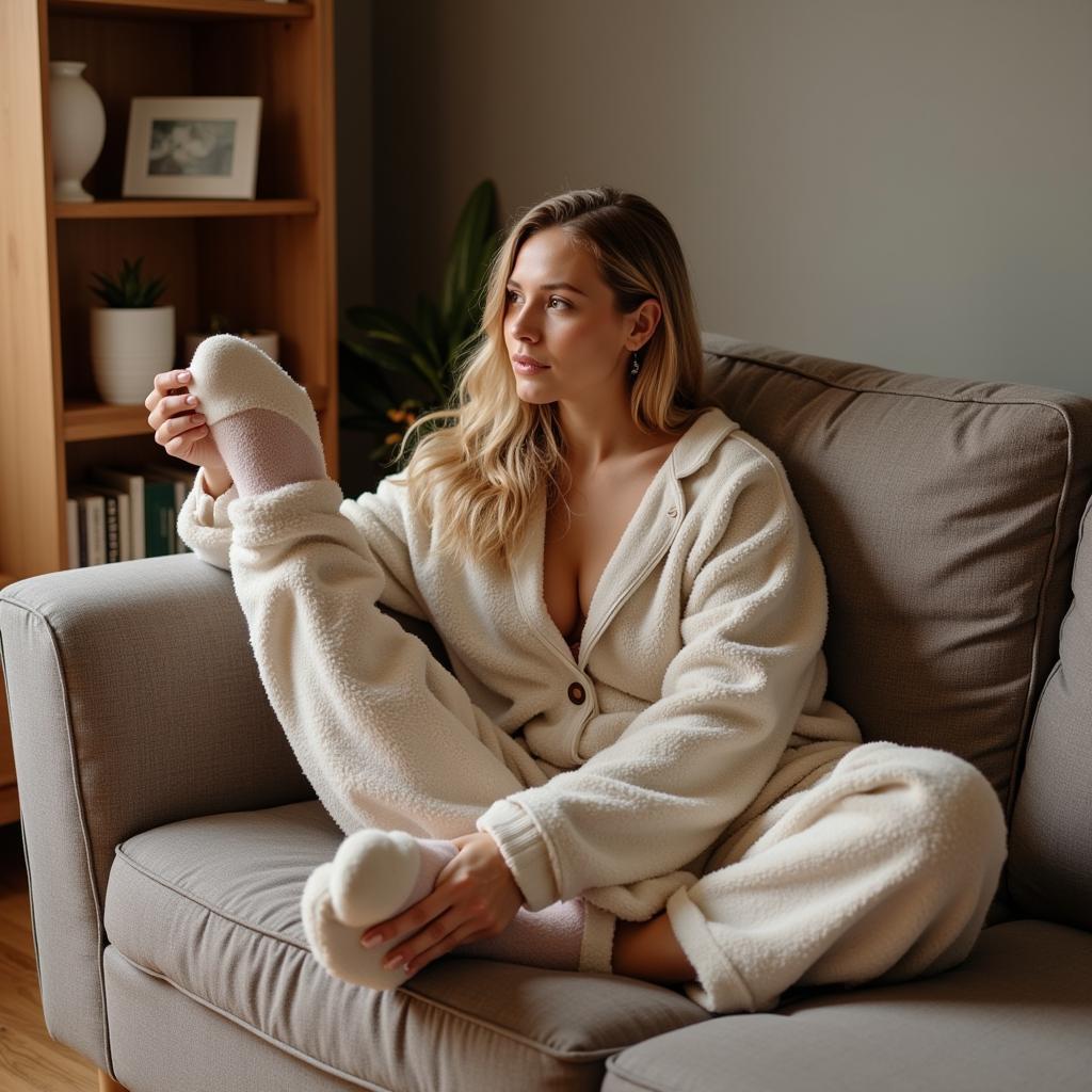 Woman relaxing at home in stylish loungewear