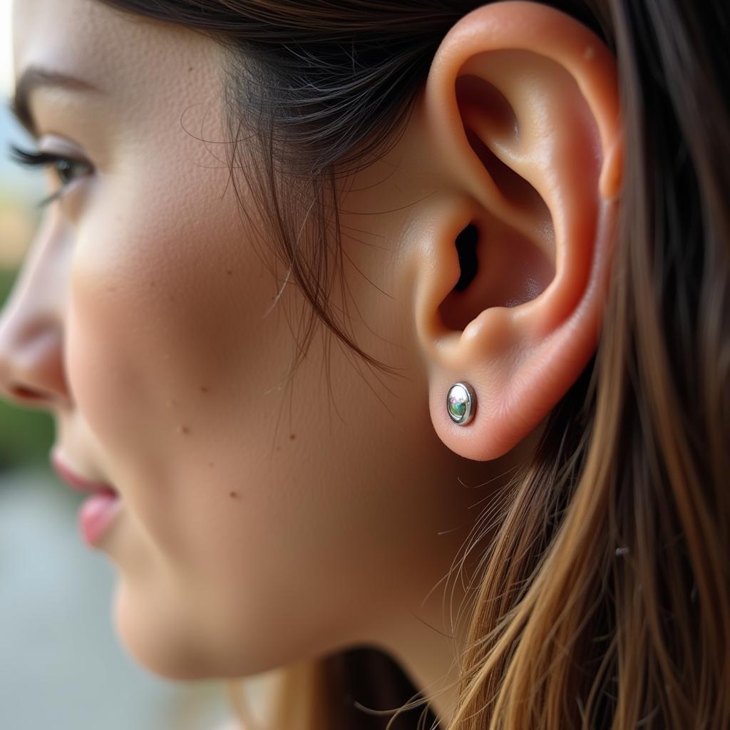 Woman Wearing Discreet Hearing Aid Earrings