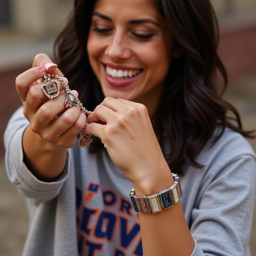 Stylishly Sporting an NFL Charm Bracelet