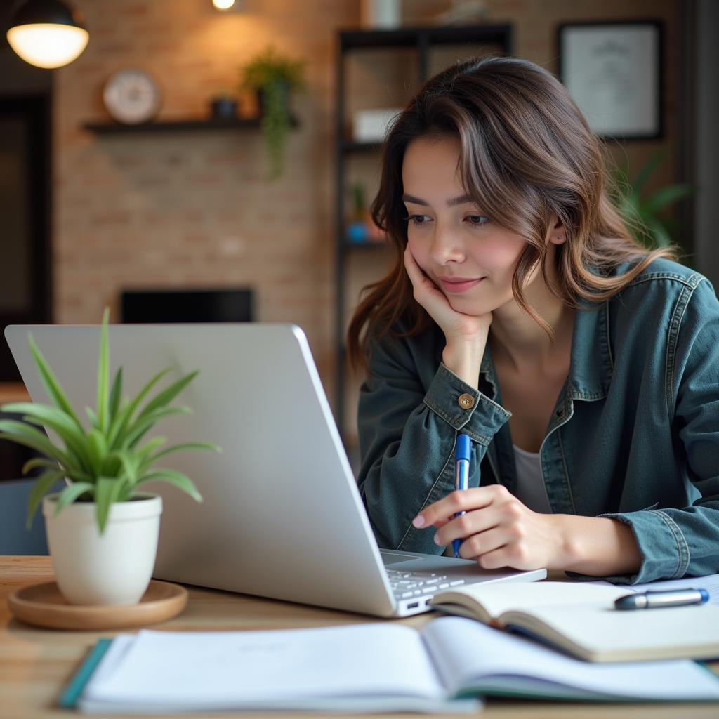 Woman deeply focused on work