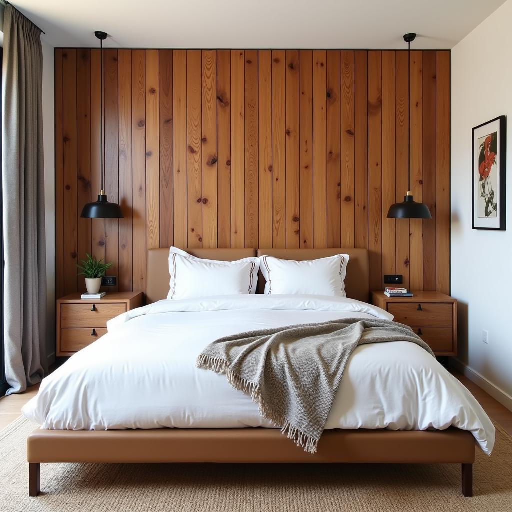 Unique Bedroom Headboard Created with a Wood Slat Wall Kit